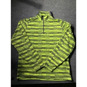 Xersion Mens XL Fleece Quarter Zip Pullover Neon Lime Green Space Dye Mock Neck